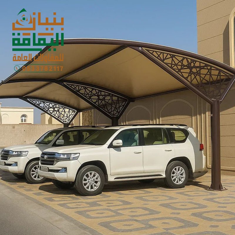 مظلات سيارات كابولي للمنازل بتصميم مودرن يتناسق مع الفلل مع احترافية مؤسسة بنيان اليمامة في التنفيذ